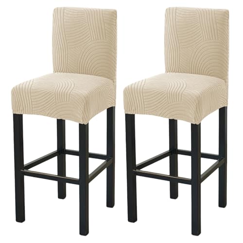 Image of HAOYONG Bar Stool Covers, Stretch Counter Stool Pub Chair Slipcover Washable Counter Height Chair Covers for Kitchen Dining Room Cafe Set of 2 (Beige)