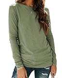 Sherosa Long Sleeve Tee Shirts for Women Loose Fit Casual Crew Neck Lightweight Fall Tops Olive Green,L