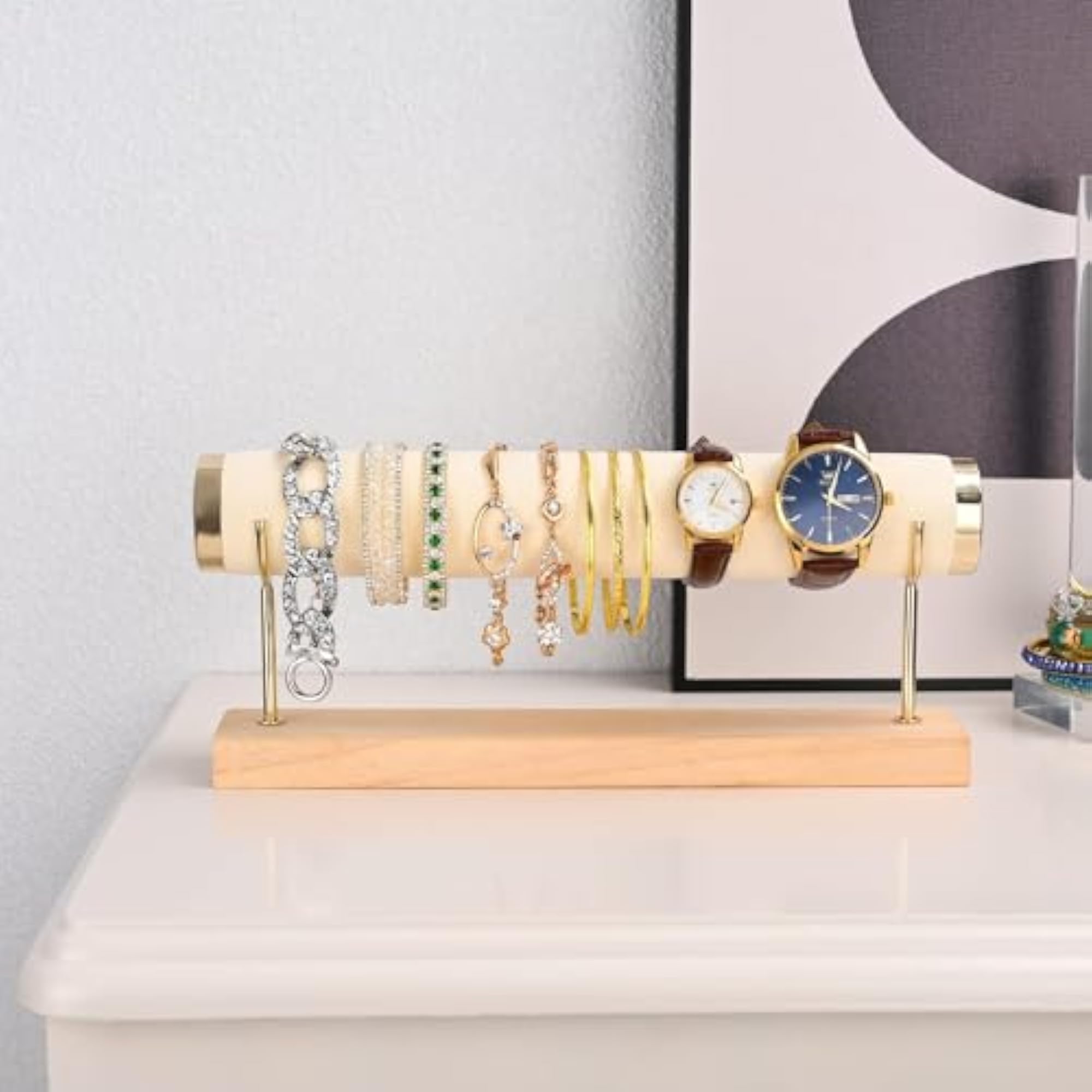 Gold Bracelet Holder Display Stand with Wooden Base