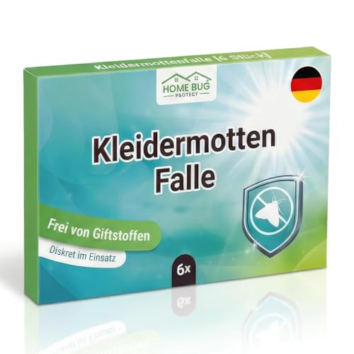 HomeBugProtect Kleidermottenfalle [6 Stück] - 100% giftfreie Starke Monitoring-Klebefalle - effektiver Mottenschutz für Kleiderschrank - Mottenfalle gegen Kleidermotten