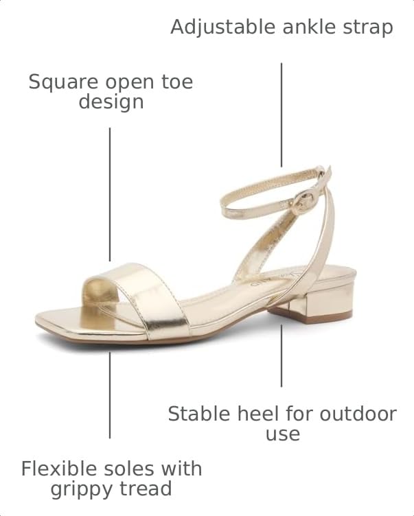 Image of Shoe Land Low Heels for Women 1 Inch Chunky Block Heeled Sandals Square Open Toe Strappy Ankle Strap Dressy Sandals for Wedding Prom Party Office