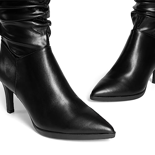 DREAM PAIRS Women's Mid Calf Slouchy Boots Pointed Toe Heeled Boots Zip Fashion Dressy Boot4
