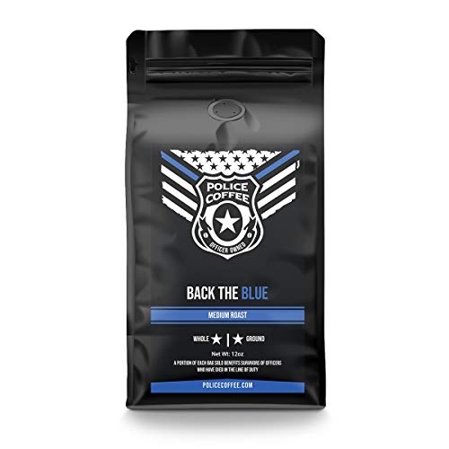 Police Coffee Company, Back The Blue Ground, Thin Blue Line Coffee (Medium Roast, 12oz)