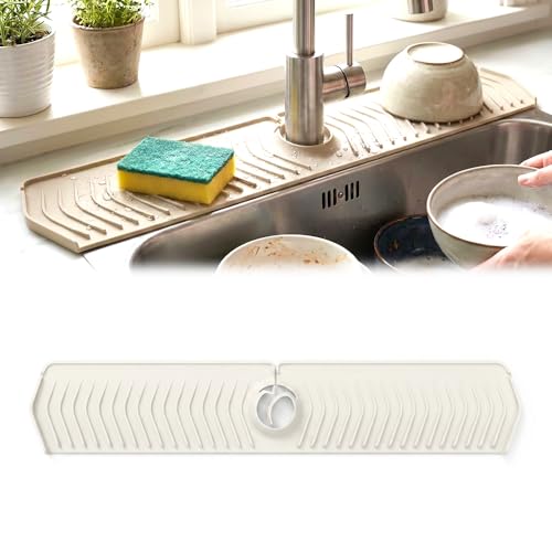 Image of Kitchen Sink Faucet Mat, 2025 New Foldable Faucet Mat for Kitchen Sink, 30in Silicone Faucet Guard & Draining Mat Keep Countertops Dry Splash Guard (White, 30in)
