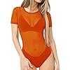 CLOZOZ-Womens-Scoop-Neck-Basic-T-Shirts-Leotard-Bodysuits CLOZOZ Women's Scoop Neck Basic T Shirts Leotard Bodysuits (meshorange, Medium)