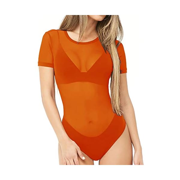 CLOZOZ-Womens-Scoop-Neck-Basic-T-Shirts-Leotard-Bodysuits CLOZOZ Women's Scoop Neck Basic T Shirts Leotard Bodysuits (meshorange, Medium)