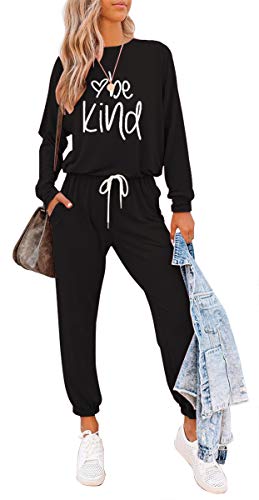 Womens Long Sleeve Crewneck Pullover Tops and Long Pants Sweatsuit Two Piece Outfits Lounge Set Workout Athletic Tracksuits