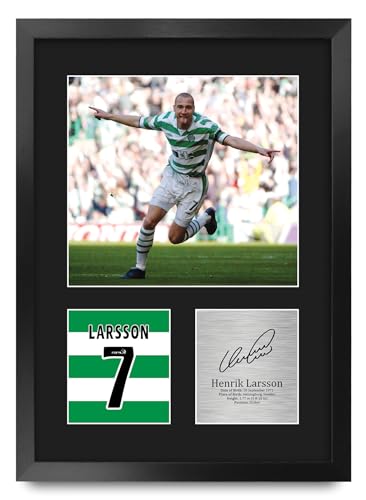 HWC Trading Henrik Larsson Celtic Gifts Printed Signed Autograph Picture for Football Fans and Supporters - A3 Portrait Framed