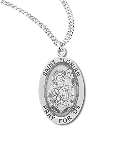 BERTOF SAINT FLORIAN STERLING SILVER Medal 7/8" Oval With Chain & Copyrighted Paul Herbert Blessing SILPATRON Series