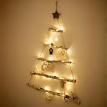 Marco Paul Wooden Ladder Christmas Tree – 78 cm Wall-Hanging LED Light Decoration – Space-Saving Birch Branch Tree with Fairy Lights – Scandinavian Festive Wall Ornament