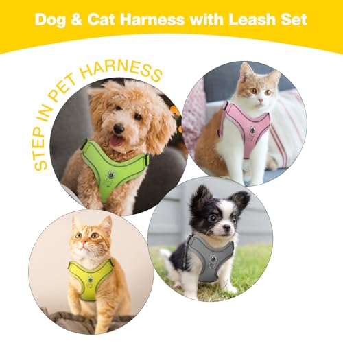 Feycig Hundegeschirr Kleine Hunde, Anti Zug Einstellbar Reflektierend Geschirr, Atmungsaktiv Weiches aus Mesh Geschirr Hund Leichtes Welpengeschirr Brustgeschirr mit Griff (Gelb, X-Small)