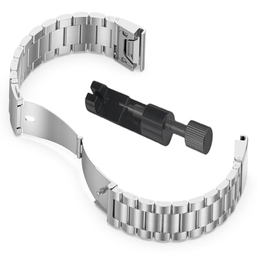 Garmin Fenix 7S Pro / 6S / 5S Plus/Instinct 2S用バンド 20mmバンド メタルステンレススチールストラップ Garmin Descent Mk2S / MK3 / MK3i 43mmリストバンド(シルバー、クイ