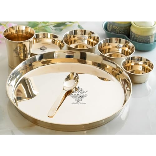 Image of INDIAN ART VILLA Bronze Shine Finish Pari Design Thali Set, 7 Piece
