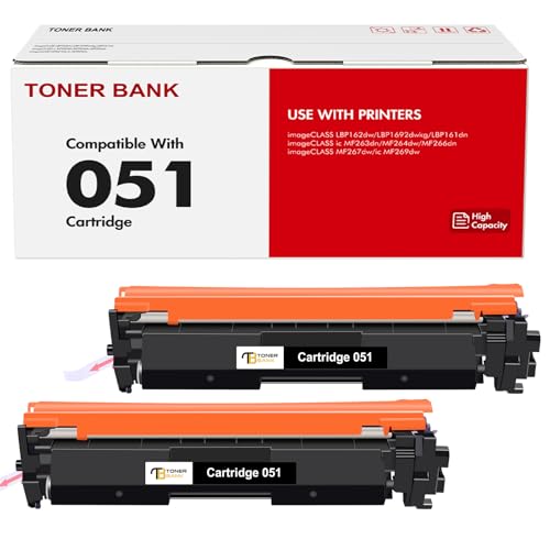 051 MF264dw Toner Cartridge Compatible for Canon Toner Cartridge 051 CRG-051 051H CRG-051H for imageCLASS MF260 MF264dw MF269dw MF267dw MF266dn MF263dn MF264 LBP160 LBP162dw LBP161dn Printer 2-Pack