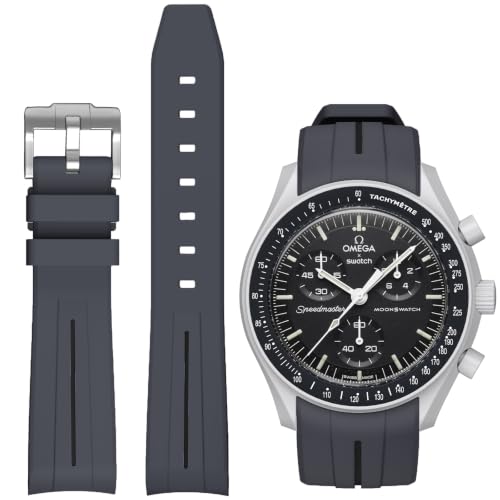 Image of Bands for Moonswatch Watch,Curved No Gap Rubber Strap Compatible with Omega X Swatch Moonswatch Speedmaster /Rolex /SEIKO 20mm Watch,Swatch Omega Moonswatch Speedmaster Watch Replacement Band Men Women
