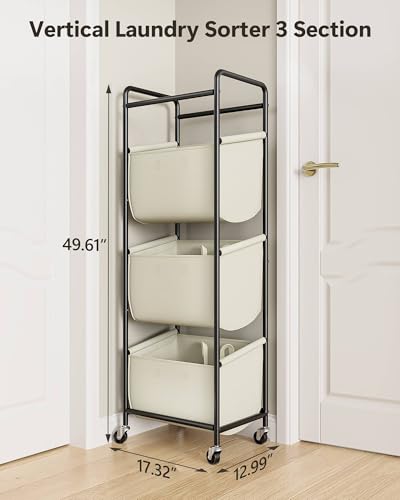 3-Section-Laundry-Sorter-with-Removable-Bags-120L-Rolling-Vertical-Laundry-Hamper-Stackable-Laundry-Baskets-organizer-for-Bathroom-Apartment-Dorm-Beige-With-Wheel