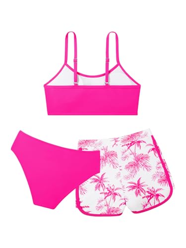 Image of Girls Swimsuit 3 Piece Bathing Suit Printed Sport Bikini Set with Shorts Summer Beach Swimwear for Teen Girls 9-16T
