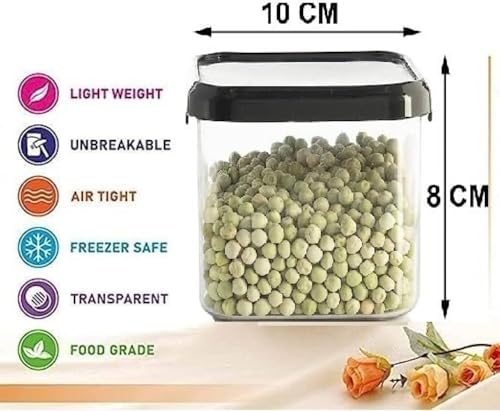 Image of HAPPI Multipurpose Transparent Square Containers Set For Kitchen Storage /Unbreakable Plastic Airtight Masala Box For Spice,Cereals, Dal, Dry Fruits, Grocery (500 Ml Each, Set of 6 Pcs)