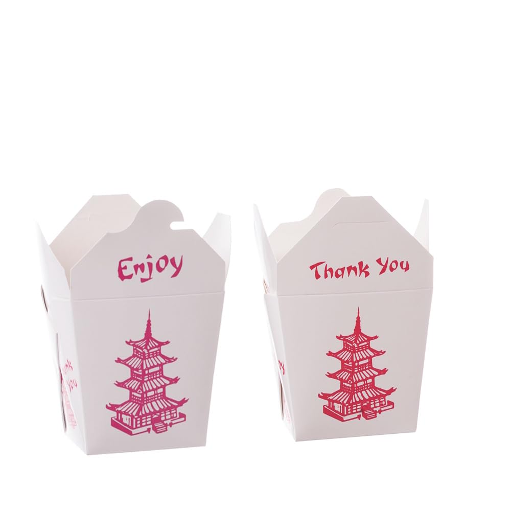 450 Asia Takeaway Nudelboxen Snackboxen Asiaboxen 16oz 500ml eckig weiß mit Asia Pagode Motiv in rot Papier/PE