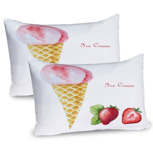 Ambesonne Ice Cream Pillow Sham Set of 2, Watercolor Strawberry Flavor Summer Girls Yummy Art Print, Quality Microfiber Bedding Item for All Seasons, 26