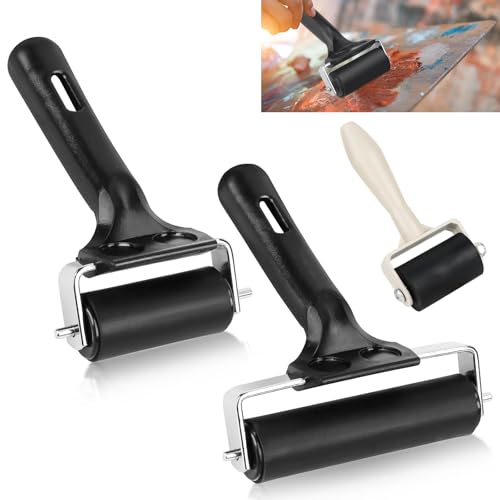 3 Stk Gummiwalzen Gummiroller Farbwalze Linoldruck 3.5cm/6cm/10cm...