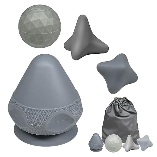 LEEHON Trigger Point Massager Tool Massage Ball Set, Painless Trigger Set with Suction Cup & Pouch for Foot and Back Muscle Pain and Tension, Osteopressure Trigger Massager for Self Massage (Gray)