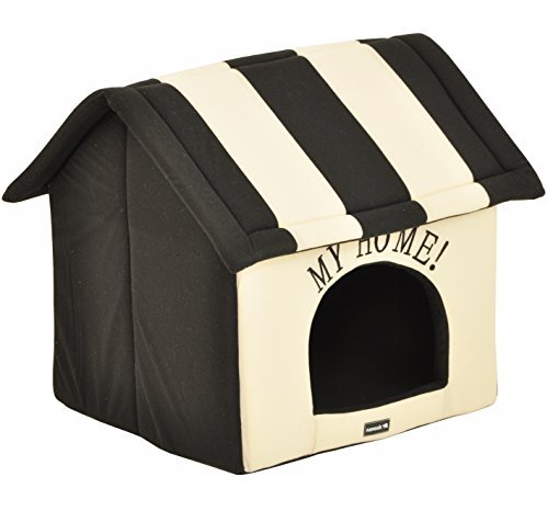 nanook Hundehöhle Katzenhöhle XL Hundebett Katzenbett Hundehaus faltbar flauschig kuschelig (Schwarz Beige, 60cm)