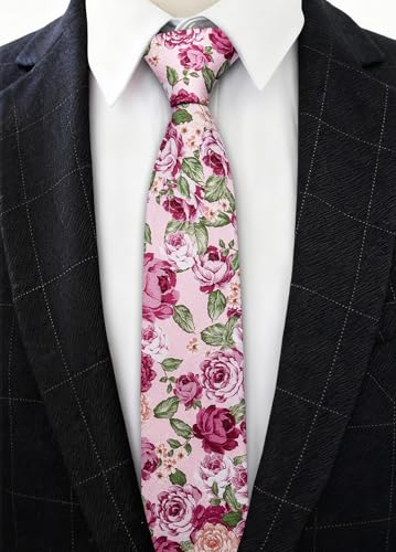 Image of Barry.Wang 100% Cotton Floral Ties for Men 63 inch Extra Long Necktie Clip
