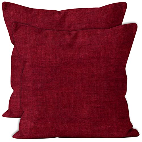 Encasa Homes Chenille Throw Pillow Covers 2 Pcs Set - Scarlet Red- 24 X 24 Inch / 60 X 60 Cm Textured Solid Colour, Soft & Smooth, Square Accent Decorative Cushion For Couch, Sofa, Chair & Bed #TOP9