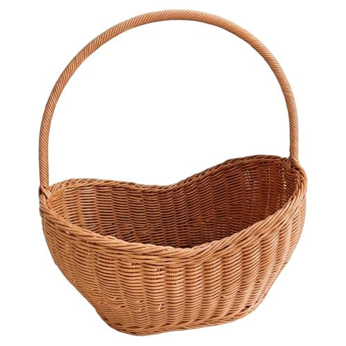 Gemuseeee Cestas de Picnic, Cesta de Mimbre con asa - Cesta de Almacenamiento de ratán sintético Tejido a Mano para Picnic en el jardín, marrón Claro, cestas pequeñas, Mimbre, con asa, con