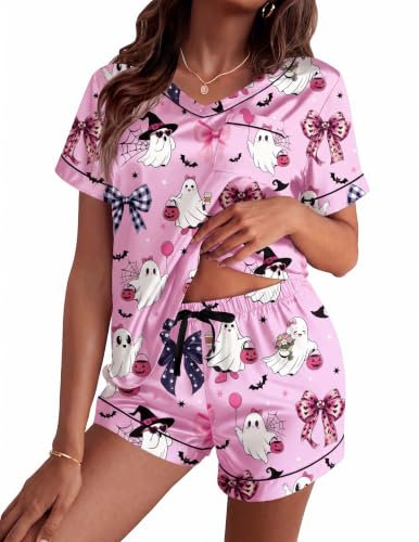 Image of Ekouaer Silk Pajama for Women Short Sleeve Satin Pj Set Two Piece XS-XXL