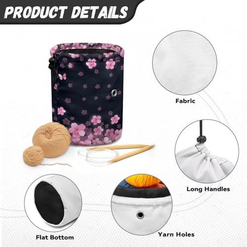 Image of Sellikakes Axolotl Cherry Blossom Yarn Bag Crochet Storage Organizer, Knitting Storage Bag Portable Yarn Holder Crocheting Organizer Store Skein Ball Needles,Sewing Accessories Supplies