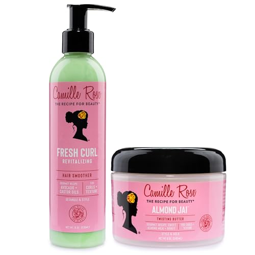 Camille Rose Fresh Curl Cream Hair Smoother Detangler + Almond Jai Twisting Butter Sweet Almond Milk & Honey for Lightweight Styling Frizz Control 8 Oz Ea