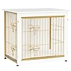 DWANTON Dog Crate Furniture with Cushion, Wooden Kennel Table with Double Doors, Indoor Dog House, Small/Medium/Large Size, 27.2″ L, White