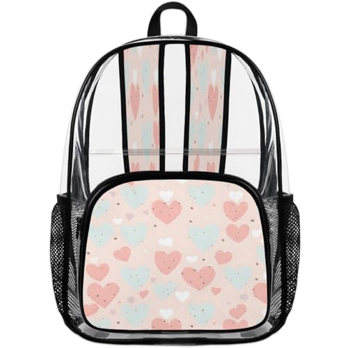 Romantic Pink Clear Backpack for Stadium Events, Colorful Heart Waterproof Clear Bag for Women Men Adult Sport Work Daily Music Festival and Concerts4