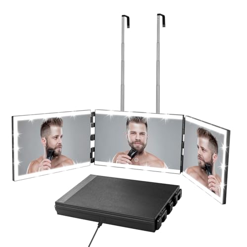 Vanexiss Rechargeable 3 Way Mirror for Self Hair Cutting-to See Back of Head, Trifold Mirror with 8...