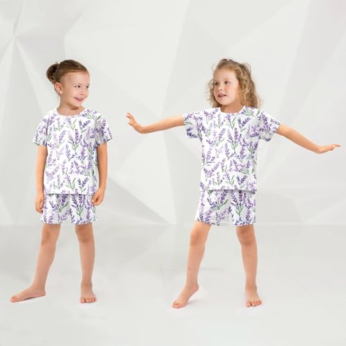 Vdsrup Watercolor Lavender Summer Pajamas Set Short Cotton Purple Sleepwear 2 Piece Unisex 5Y4