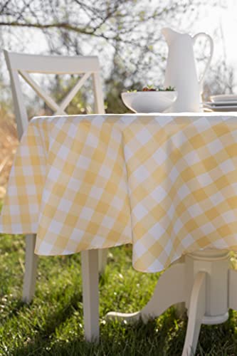 Benson Mills Spillproof Spring/Summer Fabric Outdoor Tablecloth With Umbrella Hole, Zippered Table Cloth For Round Tables, Picnic/Patio Table Cover (Yellow Buffalo Check, 70" Round With Umbrella Hole) #TOP5