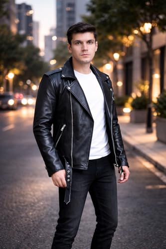 Image of TLC Mens Soft Leather Jacket | Genuine Black Leather Biker Jacket Men