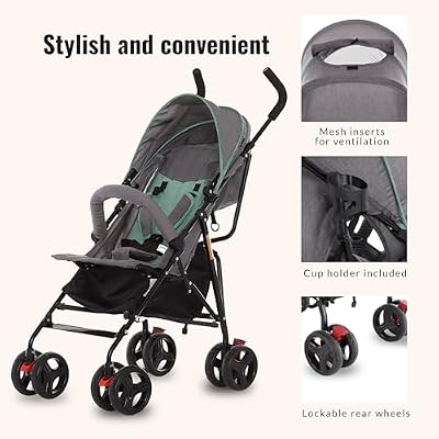 Dream On Me Vista Moonwalk Baby Stroller, Lightweight Travel Umbrella Stroller with Compact Fold, Smooth Ride Wheels, Multi-Position Recline, Spacious Storage Basket with Cup Holder, Mint