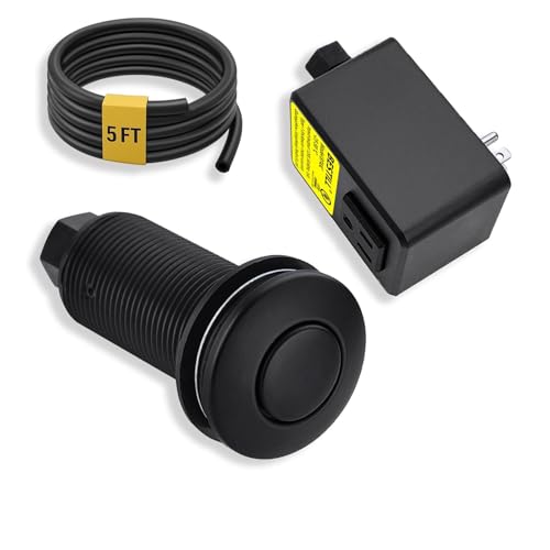 BESTILL Garbage Disposal Sink Top Air Switch Kit with Single Outlet, Matte Black 3.6" Long Push Button with Brass Cover, UL Listed, Compatible with all Garbage Disposals
