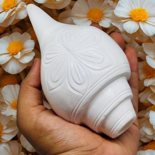 Image of Sankha for Puja - Original Loud Blowing Shankh 6 Inch, 400g Conch Shell for Pooja, Yoga & Meditation - White Glossy Finish, Natural, Artisan Crafted for Spiritual Harmony