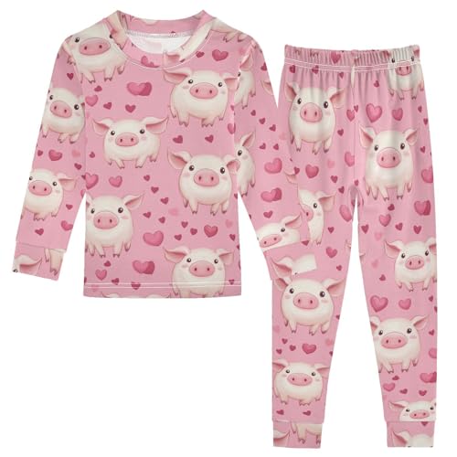 Fustylead Cute Piglets and Pink Hearts Cotton Pajamas Set 2 Piece Long Sleeve Pjs Sleepwear