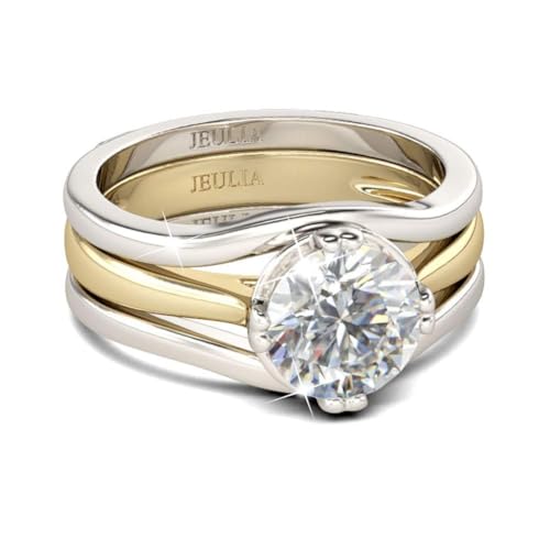 Jeulia 3.5ct Wedding Engagement Rings Set for Women Sterling Silver Round Cut Halo CZ Enhancer Ring Set Promise Anniversary Bridal Set Valentines Romantic Gift for her with Jewelry Box