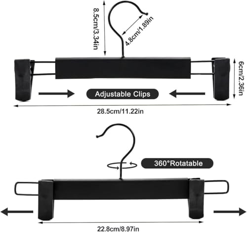 Image of Adjustable Clip Hangers for Pants & Skirts, Heavy Duty Anti-Slip Strong Grip Clips, Space Saving Closet Organizer, Durable Plastic & Metal Hanger Set for Wardrobe ((Black, Pack of - 10))