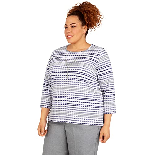 Alfred Dunner Women's Plus-Size Texture Stripe Top With Necklace Size 1X Ivory Multi #TOP3