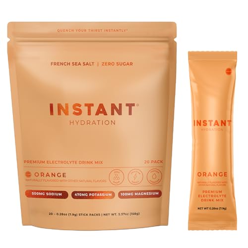 Image of Instant Hydration Sugar Free Electrolytes Powder Packets - Orange Citrus Electrolyte Drink Mix & Travel Essentials - Post Workout Recovery, Brain Health, Muscle & Tissue Support - 20 Sticks