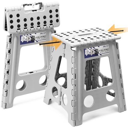 Image of Delxo 16 Inch Folding Step Stool,Foldable Stool for Adults,Portable Collapsible Plastic Stepstool,Non Slip Folding Stools for Kitchen Bathroom Bedroom Garden Up to 400LBS,(Grey 1PC) (Pack of 6)