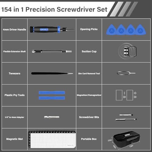 KIROGILY Precision Screwdriver Set, 154 in 1 Small Screwdriver Set, Mini Screwdriver Magnetic Repair Tool Kit for Electronics Computer PC Laptop Macbook Phone iPhone RC PS4 PS5 Nintendo Xbox(Blue)