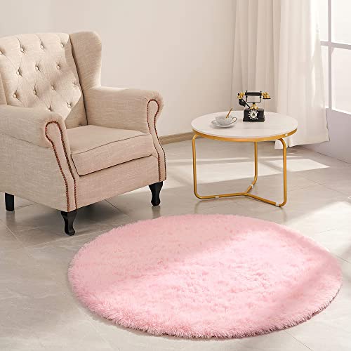 VOFUSHON Tapis Rond 100 CM Rose Tapis Chambre Fille Lavable Antidérapant Ultra-Doux Moelleux Grand